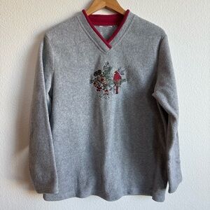 Women’s Gray Fleece Red Cardinal Embroidered Winter Pullover Sweatshirt Size M/L